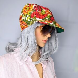Vintage Colorful Floral Women's Cap  Size 7 Made in Milwaukee Retro Garden Hat